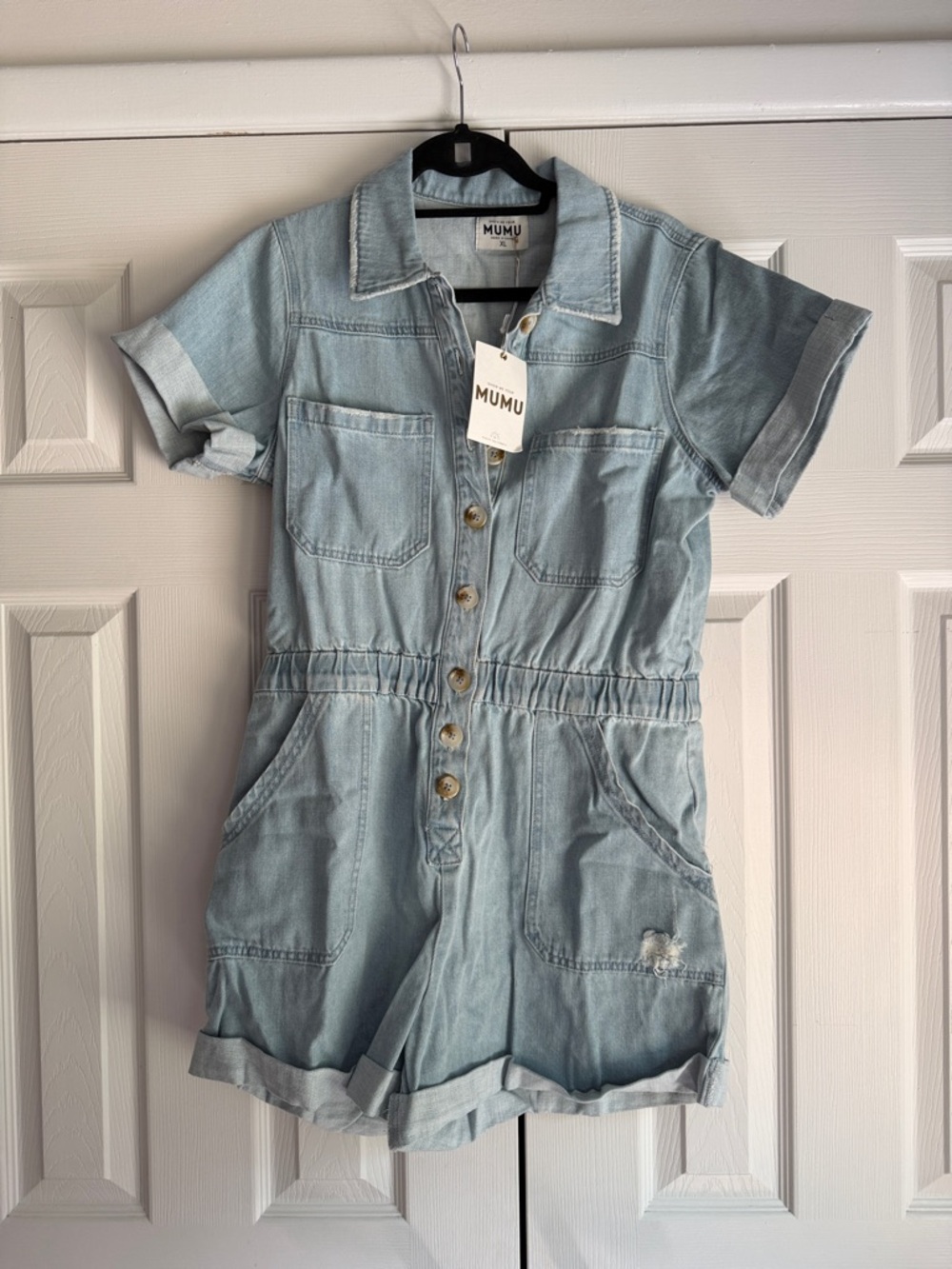 Show Me Your MuMu Light Blue Denim Short Sleeve Romper